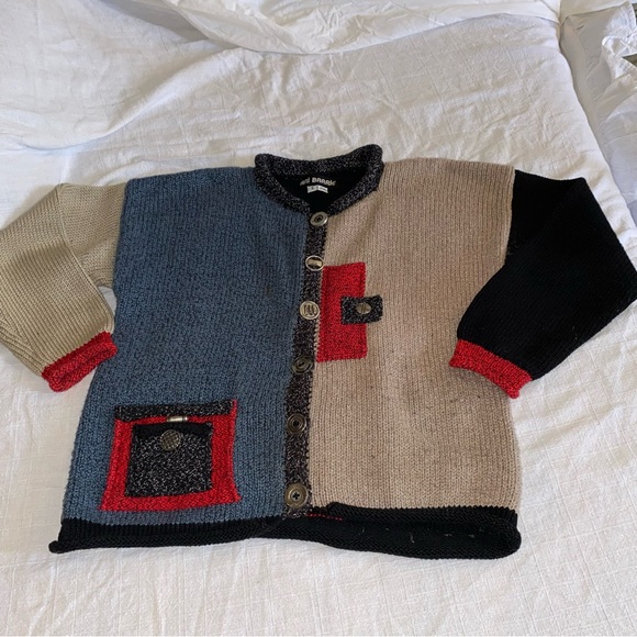 VTG Ani Barrie Color Block Button Cardigan Ramie Grandma Artsy Size S - Picture 3 of 13
